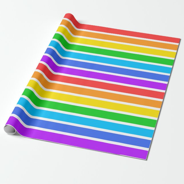 Large Rainbow and White Stripes Wrapping Paper (Unrolled)
