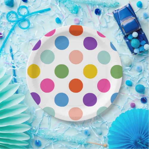 Large Rainbow Colored Polka Dots Pattern Paper Plates