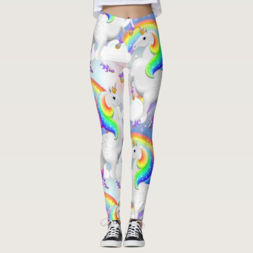 Large Rainbow Unicorn Princess of the Forest Leggings