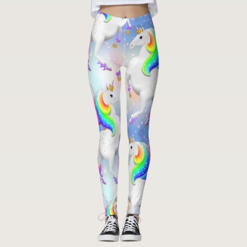 Large Rainbow Unicorn Princess of the Forest Leggings