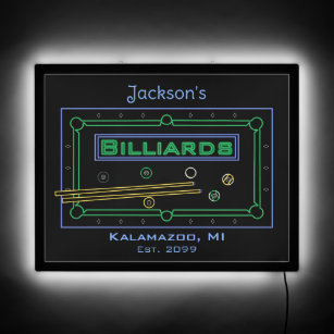 Large Rectangular Billiards Pool LED Sign Man Cave