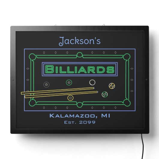Large Rectangular Billiards Pool LED Sign Man Cave (Lights Off)