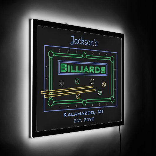 Large Rectangular Billiards Pool LED Sign Man Cave (Angle)