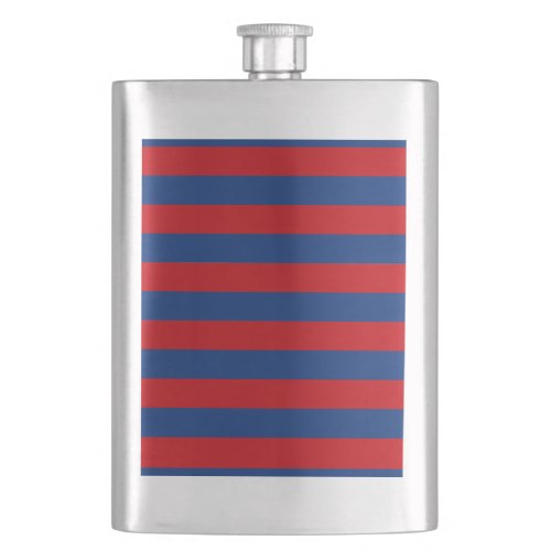 Large Red and Blue Horizontal Stripes Hip Flask