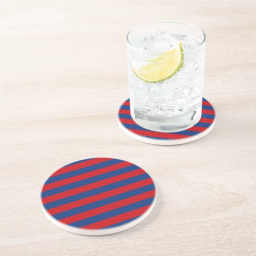 Large Red and Blue Horizontal Stripes Sandstone Coaster