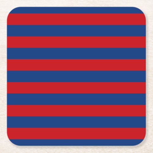 Large Red and Blue Horizontal Stripes Square Paper Coaster