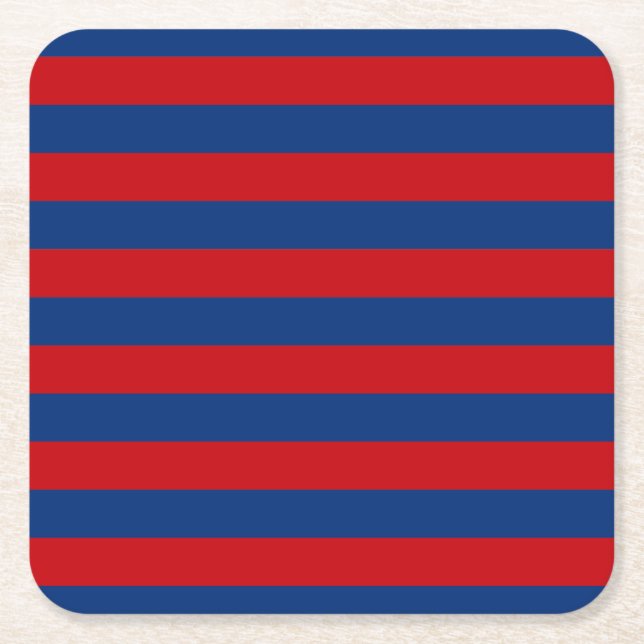 Large Red and Blue Horizontal Stripes Square Paper Coaster (Front)