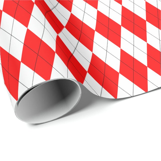 Large Red and White Argyle Wrapping Paper (Roll Corner)