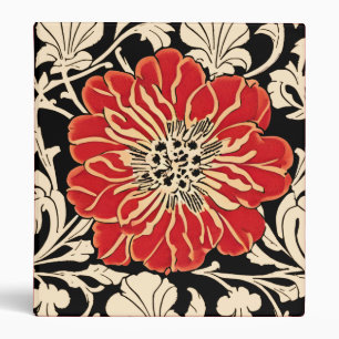 Large Red Art Nouveau Flower  3 Ring Binder
