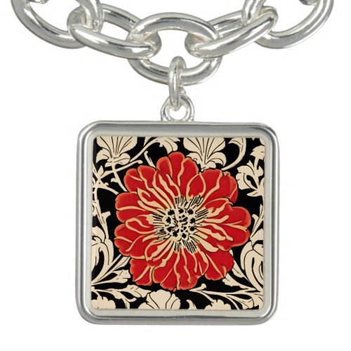 Large Red Art Nouveau Flower  Bracelet