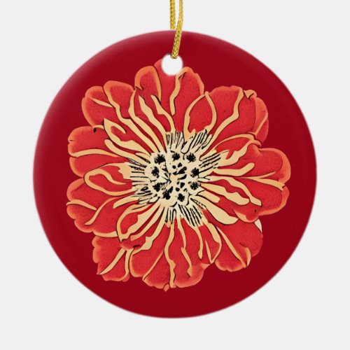 Large Red Art Nouveau Flower Ceramic Ornament