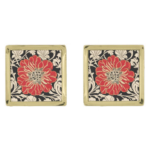 Large Red Art Nouveau Flower Cufflinks