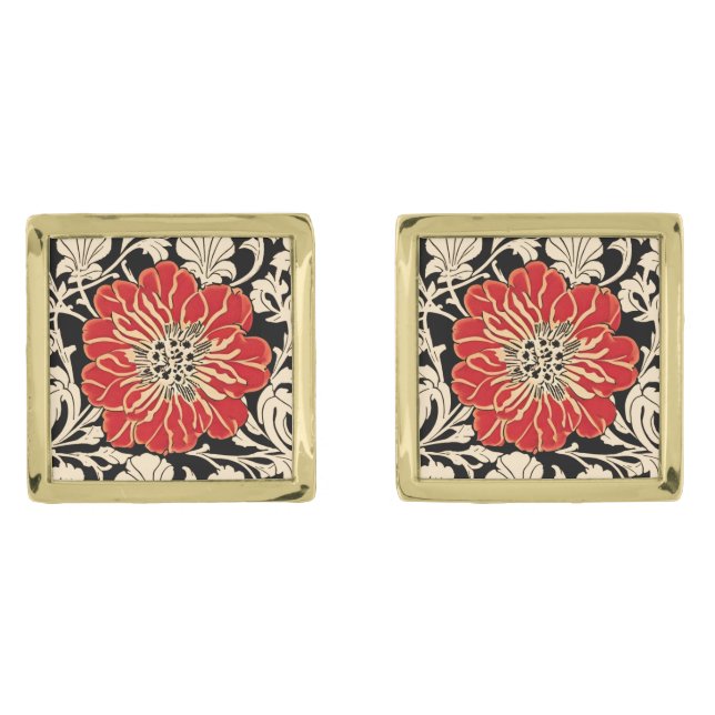 Large Red Art Nouveau Flower  Cufflinks (Front)