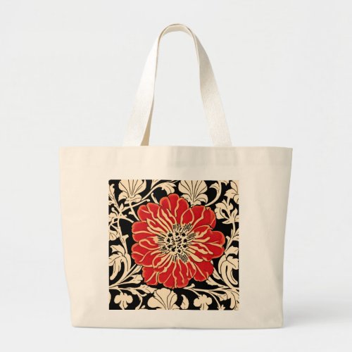 Large Red Art Nouveau Flower  Large Tote Bag