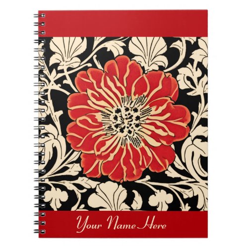 Large Red Art Nouveau Flower  Notebook