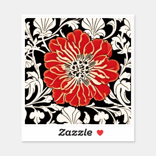 Large Red Art Nouveau Flower  Sticker