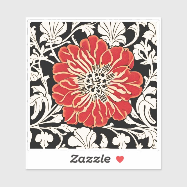 Large Red Art Nouveau Flower  Sticker (Sheet)