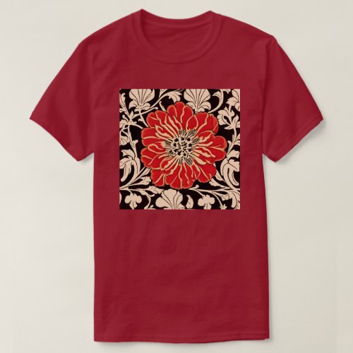 Large Red Art Nouveau Flower  T_Shirt