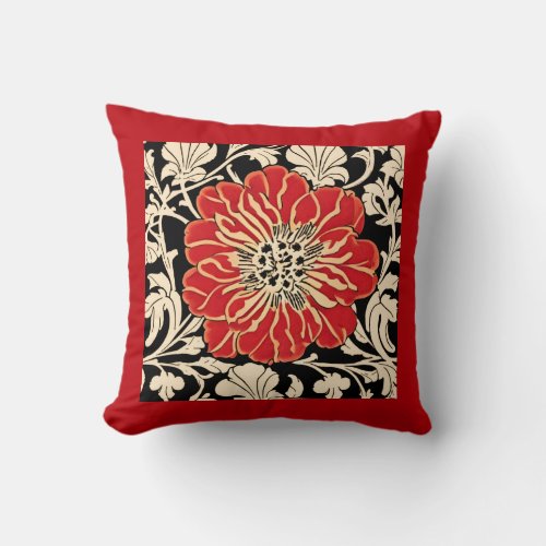 Large Red Art Nouveau Flower  Throw Pillow