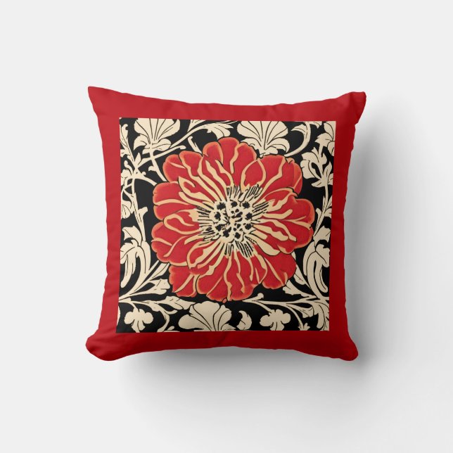 Large Red Art Nouveau Flower  Throw Pillow (Front)