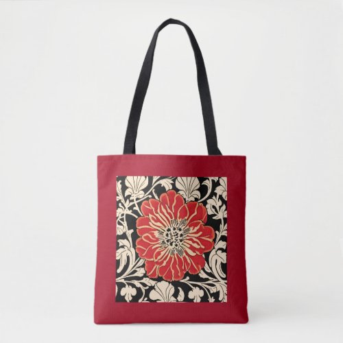 Large Red Art Nouveau Flower  Tote Bag