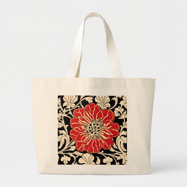 Large Red Art Nouveau Flower  Tote Bag (Front)