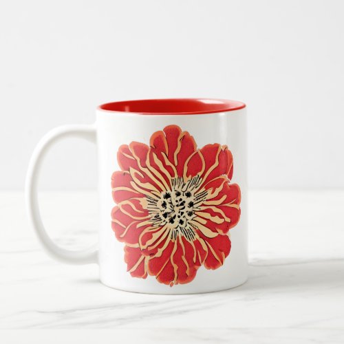 Large Red Art Nouveau Flower  Two_Tone Coffee Mug