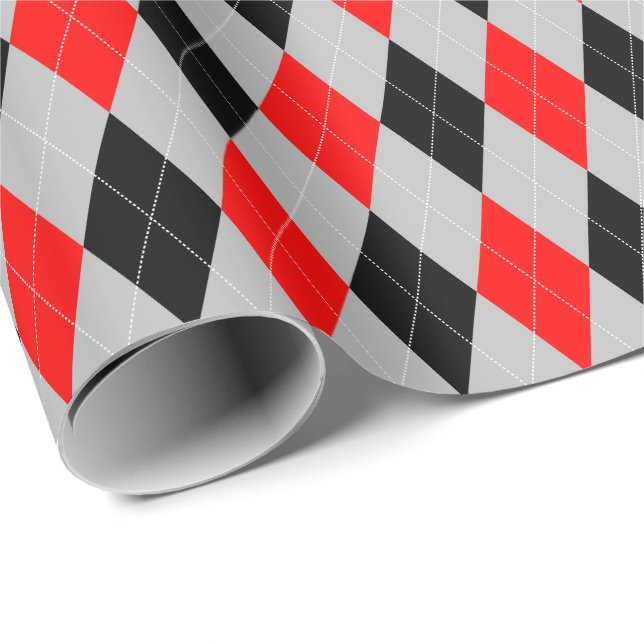 Large Red, Black and Gray Argyle Wrapping Paper (Roll Corner)