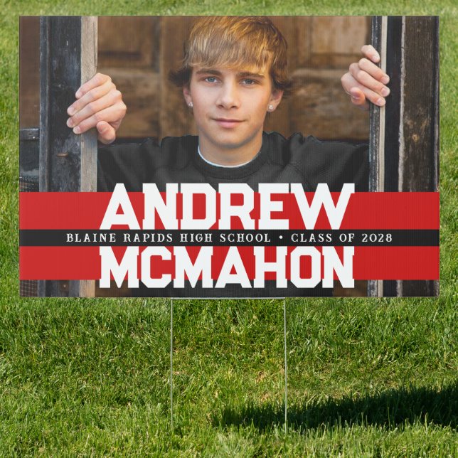 Large Red & Black Graduation Senior Photo Yard Sign (Insitu)