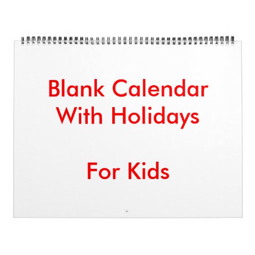 Large Red Blank Calendar For Kids Holidays