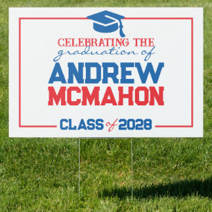 Large Red & Blue Graduation Party Yard Sign