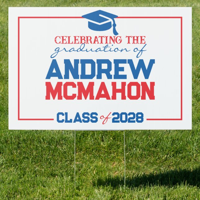 Large Red & Blue Graduation Party Yard Sign (Insitu)