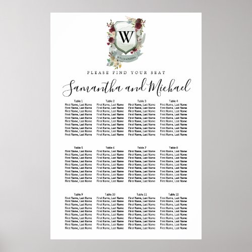 Large Red Floral Crest 12_Table Seating Chart