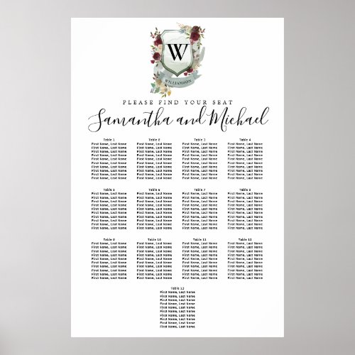 Large Red Floral Crest 13_Table Seating Chart
