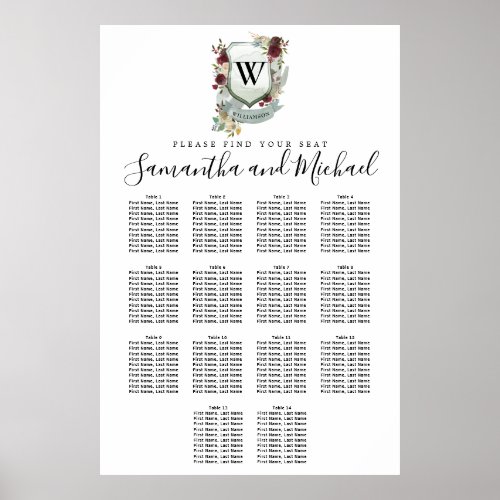 Large Red Floral Crest 14_Table Seating Chart