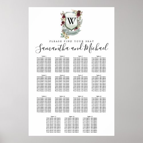 Large Red Floral Crest 15_Table Seating Chart