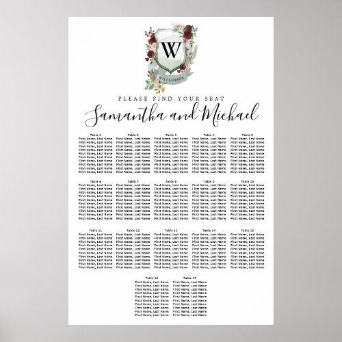 Large Red Floral Crest 17_Table Seating Chart