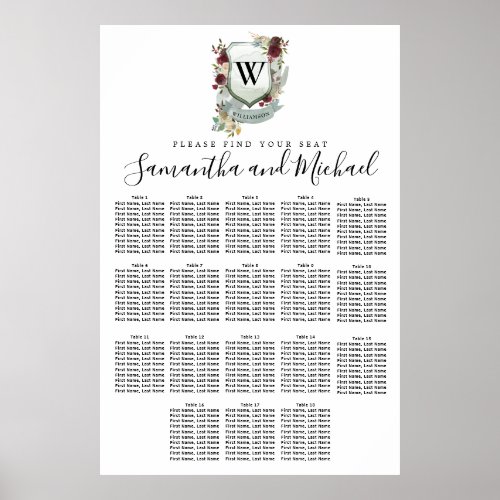 Large Red Floral Crest 18_Table Seating Chart
