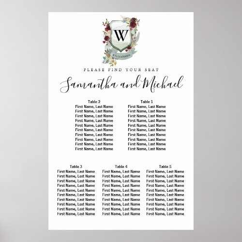 Large Red Floral Crest 5_Table Seating Chart