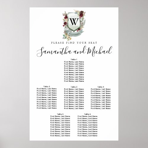 Large Red Floral Crest 6_Table Seating Chart