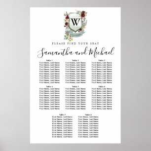 Large Red Floral Crest 8-Table Seating Chart