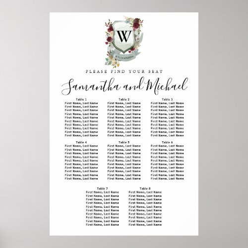 Large Red Floral Crest 8_Table Seating Chart