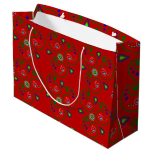 Large Red Glossy Christmas Paisley Gift Bag