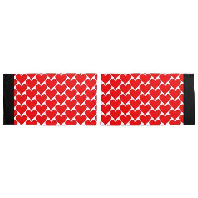 Large Red Hearts Black White Pattern Pillow Case (Front-Set)