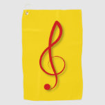 [ Thumbnail: Large Red Musical Treble Clef Symbol Golf Towel ]