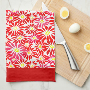 Large Red Poinsettia Retro Floral Pattern Kitchen  Kitchen Towel