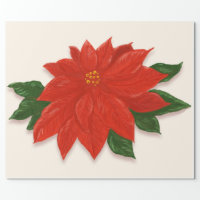 Poinsettia Red Hand-Drawn Holiday Wrapping Paper, Zazzle