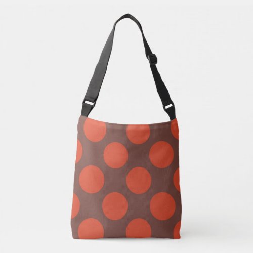 Large red polka dots design on brown crossbody bag