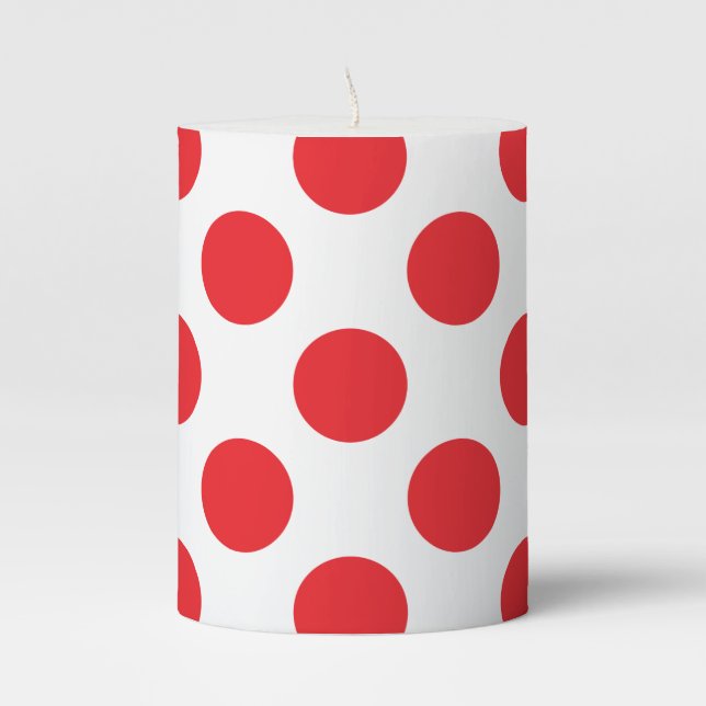 Large Red Polka Dots Pillar Candle (Front)