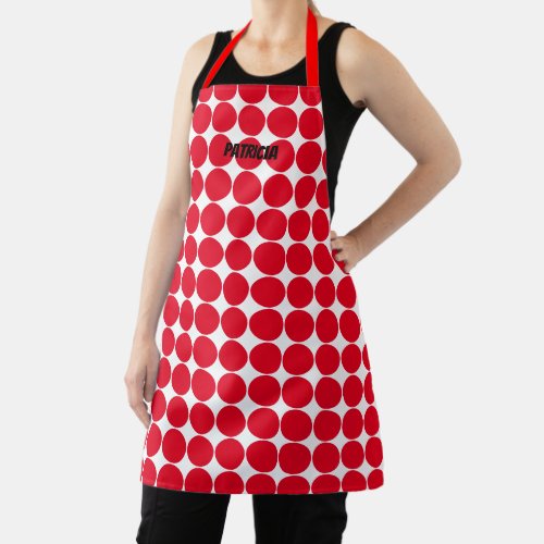 Large Red Polka Dots White Custom Name Cute Apron